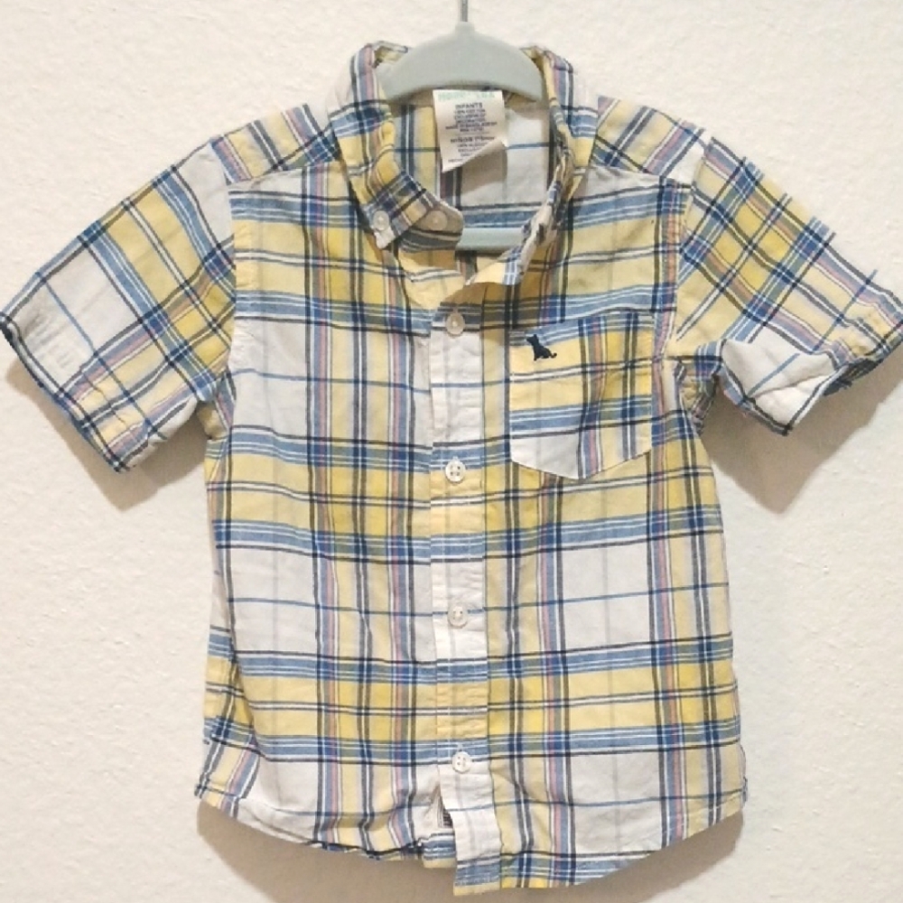 healthtex Yellow Blue White Plaid Short Sleeve Button Down Shirt